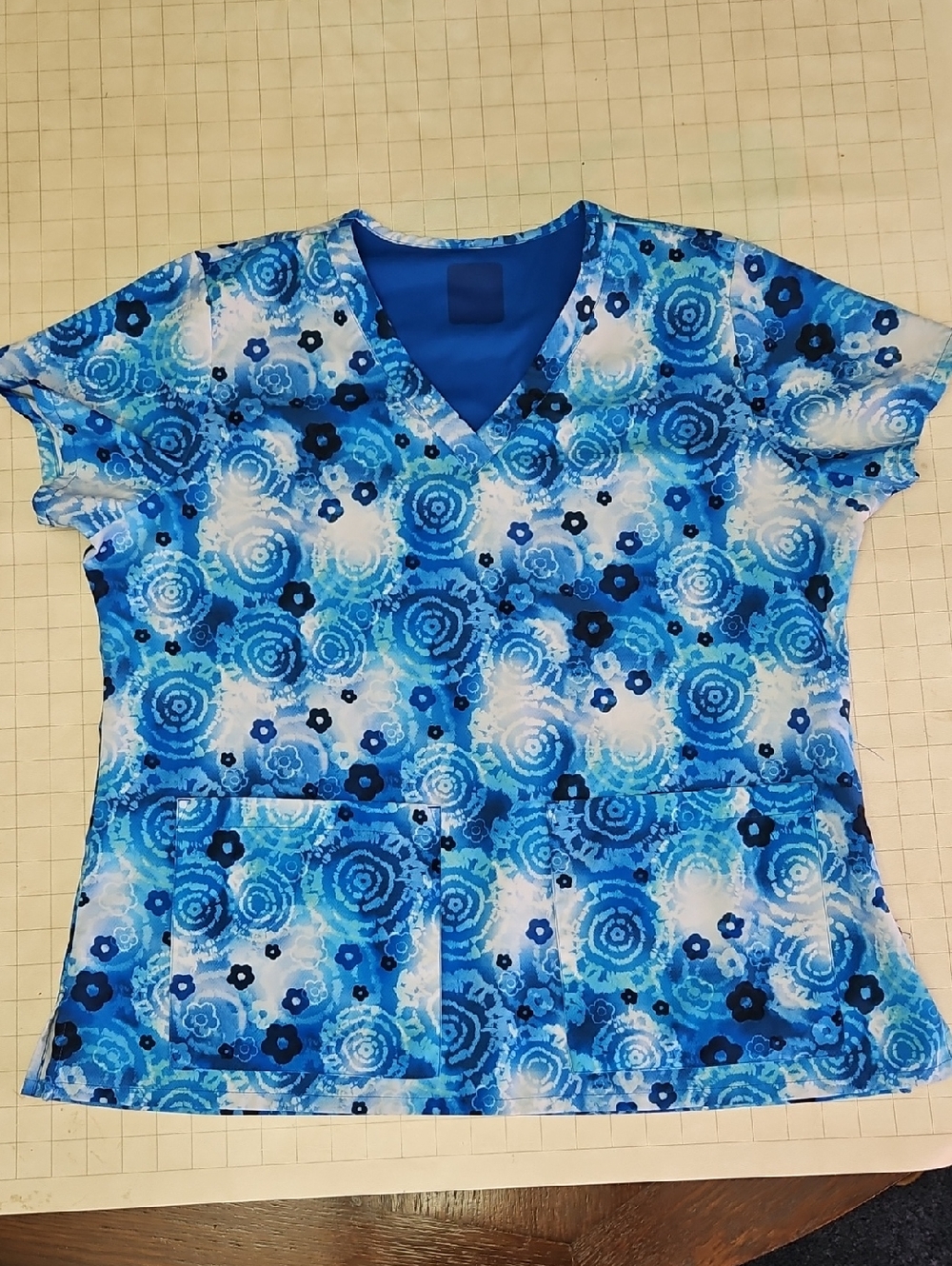 Uniform Advantage Blue Floral V-Neck Scrub Top